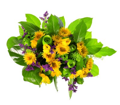 Indoor arrangement of fresh flowers in a living room